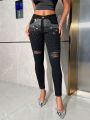 SHEIN BAE Women's Rhinestone Embellished Skinny Jeans