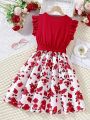 Teenage Girls' Spring/Summer Floral Print Dress With Ruffle Sleeves And Hem