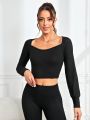 Solid Rib Knit Cropped Athletic T-Shirt