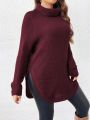 SHEIN Privé Plus Turtleneck Raglan Sleeve Split Curved Hem Sweater Without Belt
