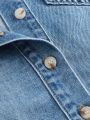 SHEIN MOD Women's Flap Pocket Button Cardigan Denim Top