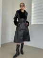 Dazy Designer Women'S Plush Lapel Belted Jacket