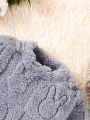 Baby Boys' Rabbit Embossed Fleece Top & Pants Set With Teddy Bear Embroidery & Hat, 3pcs