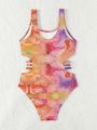 One-Piece Teen Girl Swimsuit, Casual Party 3d Artistic Effect Printed, Ideal For Beach Vacation In Spring/Summer