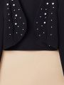 SHEIN Kids Nujoom Big Girls' Body-fit Elegant Beaded No-button Short Jacket