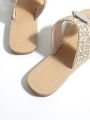 Sequin Decor Weave Detail Thong Sandals