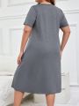 Plus Size Women's Lace Trimmed Split Hem Sleep Dress