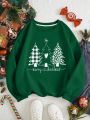 Plus Size Christmas Tree Pattern Fleece Pullover Hoodie