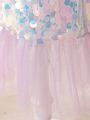 Little Girls' Sequin Mesh Flutter Sleeve Party Dress