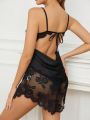 Women's Knot Backless Lace Detailing Spaghetti Strap Nightgown