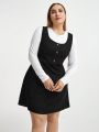 SHEIN Essnce Plus Size Plain Base Shirt And Pinafore Dress Two-piece Suit