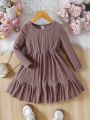 Little Girls' Casual And Comfortable Long Sleeve Striped Knit Dress