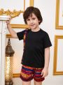 SHEIN Kids Nujoom Toddler Boys' Geometric Printed Short Sleeve T-Shirt And Shorts 2pcs/Set For Summer