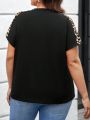 SHEIN LUNE Plus Size Leopard Print Spliced Raglan Sleeve T-Shirt