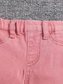 SHEIN Baby Girl's Elastic Waist Comfortable High-Waisted High-Stretch Water-Washed Soft Pink Cute Jeans Flare Pants