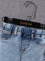 SHEIN Baby Boys' Stretchy Distressed & Whiskered Casual Jeans With Flap Pockets