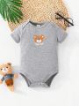 3pcs/Set Cute Bear Pattern Short Sleeve Romper Bodysuit For Baby Boy