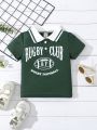 1pc Baby Boy's Letter Printed Polo Collar Shirt, Green
