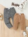 SHEIN 2-Piece Set Of Casual And Versatile Trousers For Baby Boys At Home, Comfortable And Simple For Everyday Use, Suitable For Going Out