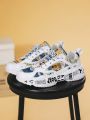 Men's Chunky Sneakers With Graffiti Print, Breathable And Versatile Sports Shoes For Outdoor Activities, Letter Decoration