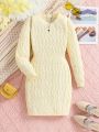 SHEIN Kids EVRYDAY Tween Girls' Cable Knit Sweater Dress With Waist Tie, Autumn Or Winter