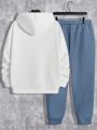 SHEIN Extended Sizes Men's Plus Size Letter Print Hoodie And Sweatpants Two Piece Set