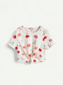 Cozy Cub Baby Girls' 2pcs/Set Cartoon Strawberry Pattern Round Neck Top With Regular Shoulder