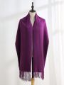 1pc Women's Purple Tassel Imitation Cashmere Warm Versatile Oversized Scarf Shawl Suitable For Daily Use