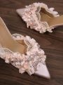 Pointy Toe Lace Bow Detail Pumps