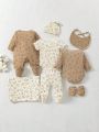 SHEIN 8pcs Newborn Baby Boys' Cute Bear Printed Clothing Set In Gift Box