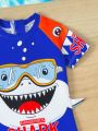 Baby Boys' Shark Printed One-Piece Swimsuit With Side Panel 3d Decoration