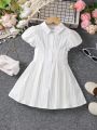 SHEIN Kids FANZEY Girls' Simple And Fashionable Puff Sleeve Square Collar Dress For Summer Street Style