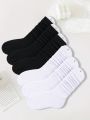 6 Pairs Solid Color Basic Crew Socks