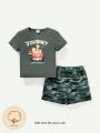 Cozy Cub Baby Boys' Cartoon Animal Pattern Short Sleeve Round Neck Top And Camouflage Shorts Set