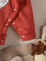 SHEIN Baby Boy Cartoon Embroidery 3D Ear Design Hooded Fleece Jumpsuit