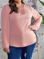 Plus Size Solid Color Pleated Shirt