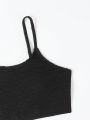 Big Girls' Black Swimsuit Set With Thin Straps