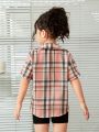SHEIN Kids HYPEME Girls' Street Style Knit Sleeveless Top & Shorts Set With Oversized Shirt