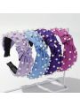 3pcs/set Fabric Solid Color Pearl Knot Hairbands, Suitable For Daily Wear
