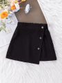 Little Girls' Solid Color Button Front A-Line Skirt