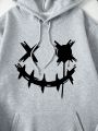 2pcs Men's Hooded Sweatshirt And Drawstring Waist Joggers Set, Printed With Emoji Patterns
