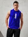 Running Men Letter Graphic Hooded Sports Tank Top