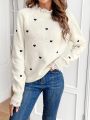SHEIN Frenchy Women's Love Heart Embroidery Lace Patchwork Drop Shoulder Sleeve Sweater