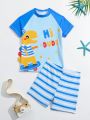 Baby Boys' Dinosaur Print Swimwear With Side 3d Decoration, 2pcs/set For Summer