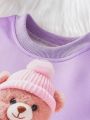 SHEIN Baby Girls' Casual Daily Sport Cute Bear Printed Sweatshirt