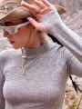 In My Nature Women's Solid Color Stand Collar Outdoor Long Sleeve T-Shirt