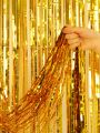 1pc Metallic Tassel Curtain, Gold Plastic Party Backdrop Decoration, For Party Decor