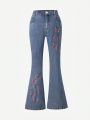 Tween Girl Butterfly Embroidery Flare Leg Jeans