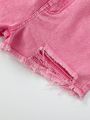 Girls' Distressed Denim Shorts, Pink Washed, For Teenagers