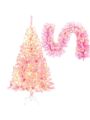 Pre-lit Artificial Christmas 2-Piece Set, Xmas Tree 5FT Pink Christmas Tree with 6 feet Garland X-mas